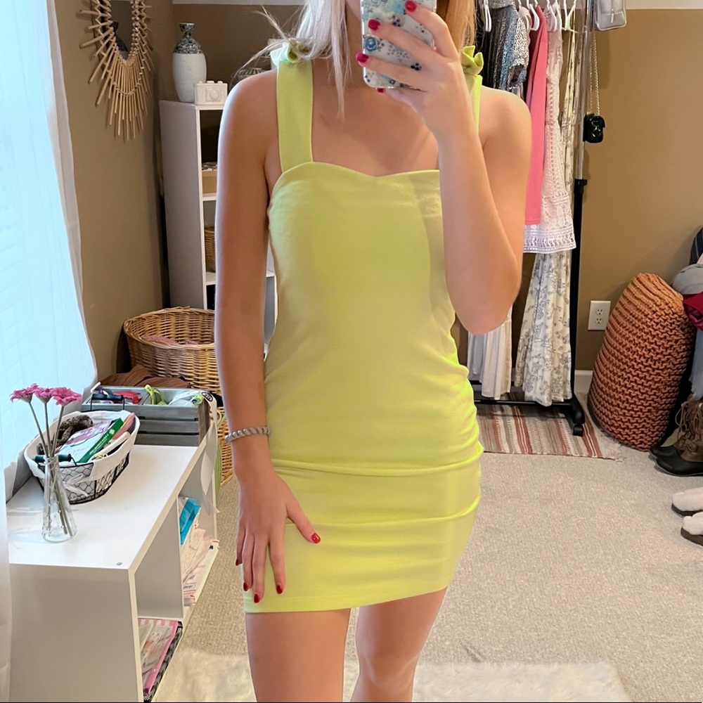 Asos Lime Green Bodycon Dress Bow Straps 4